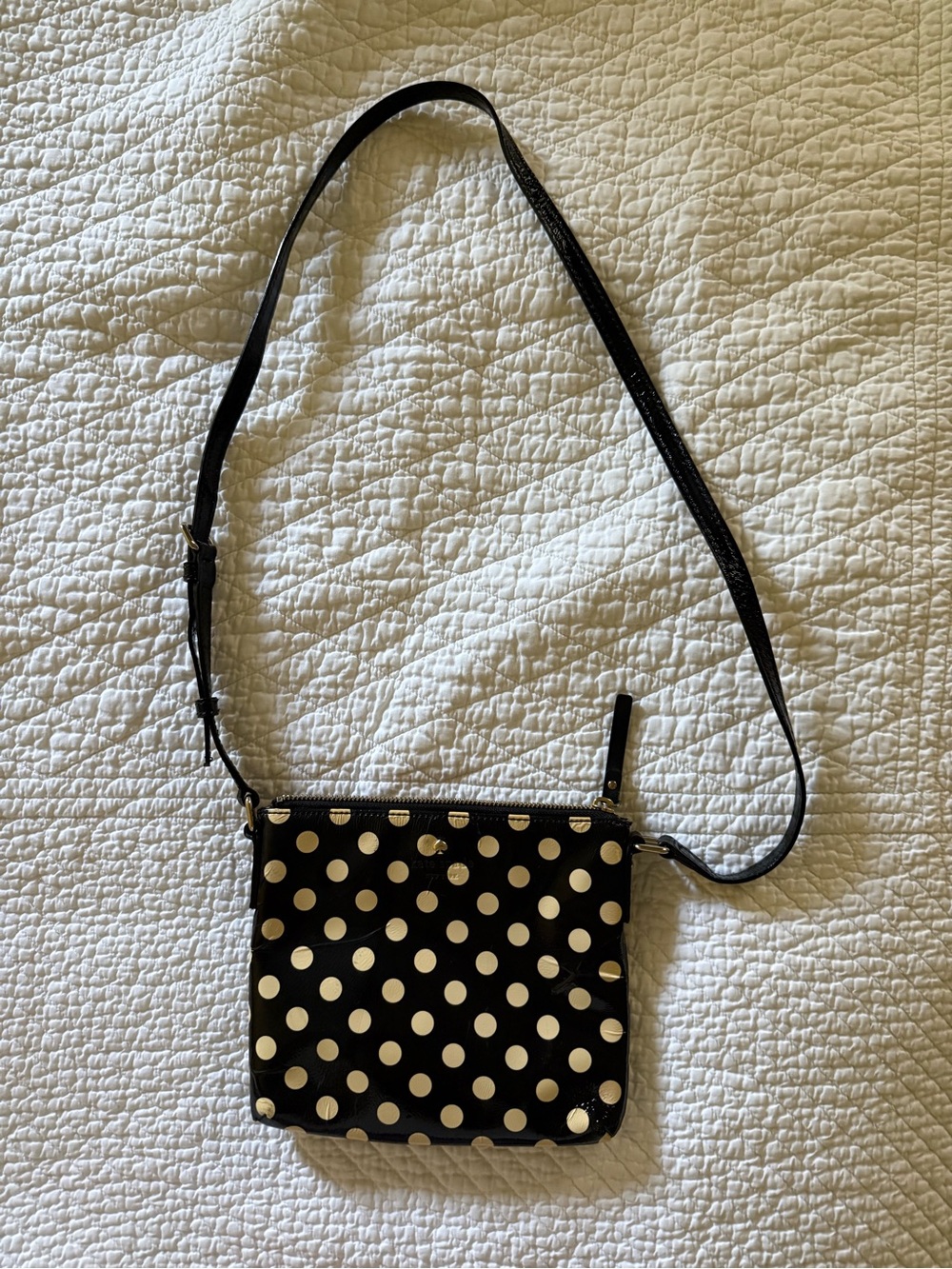 Kate Spade New York Black & Cream Polka Dot Patent Leather Crossbody Bag